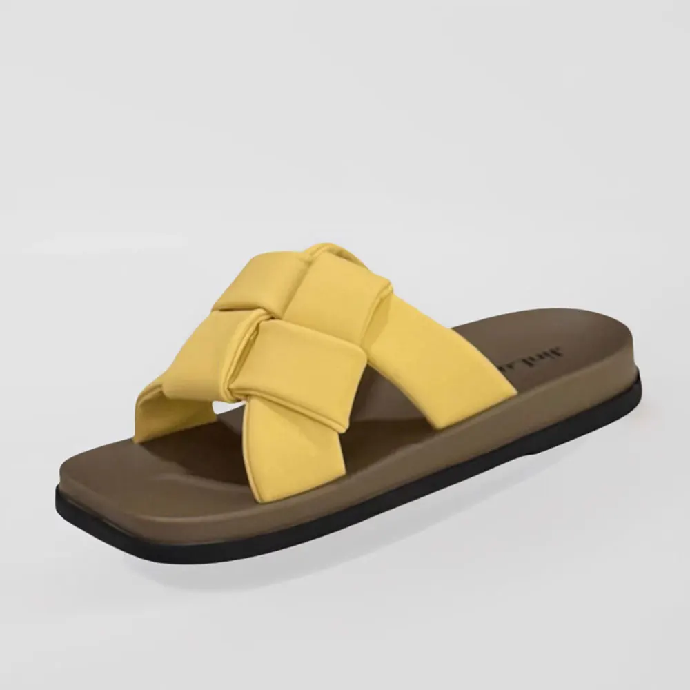 

Модные женские тапочки, женские сандалии с квадратным носком, женские дизайнерские шлепанцы с поясом и узлом, лето 2021, женская обувь босиком на плоской подошве