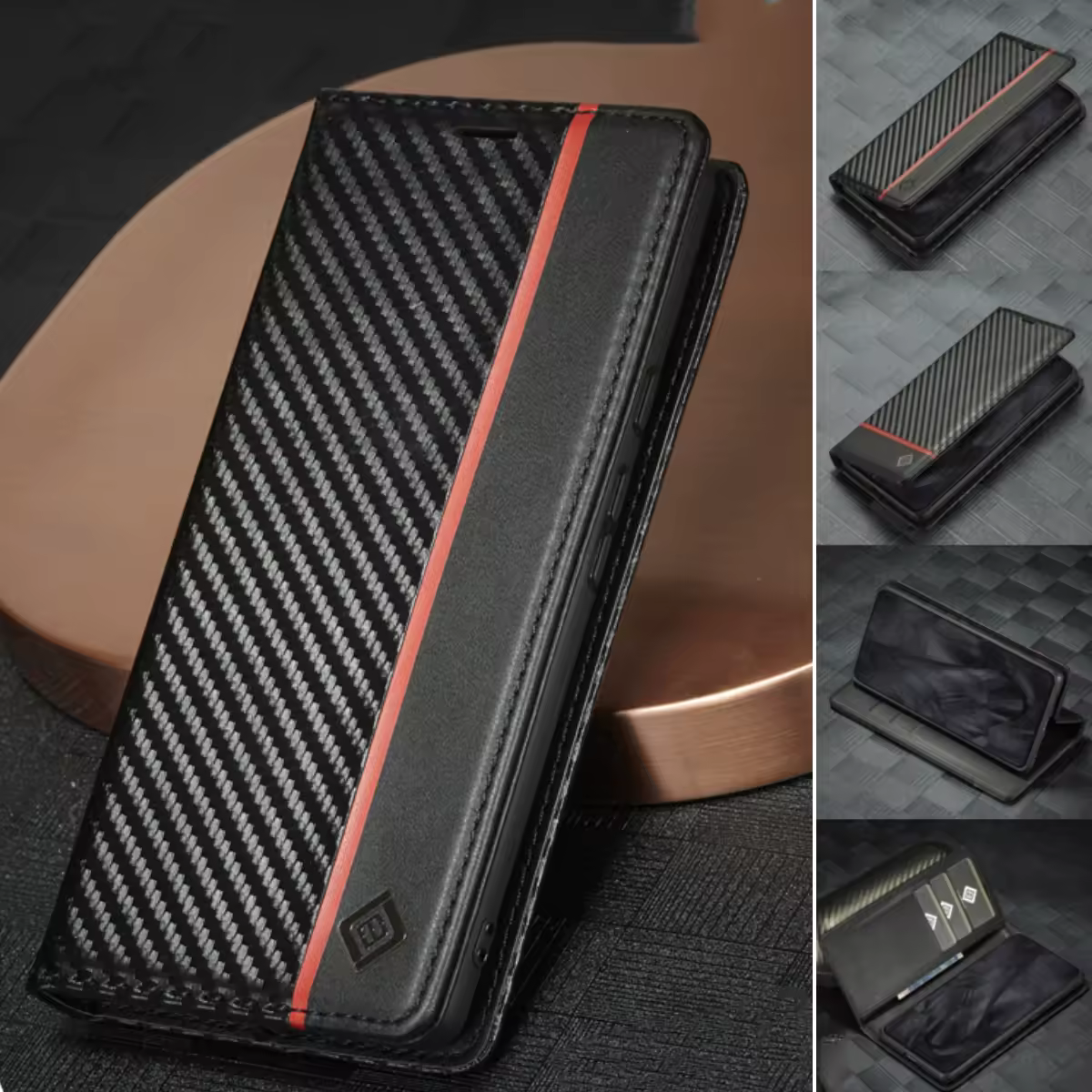 Funda de Cuero con Fibra de Carbono para Google Pixel 10 9 Pro XL 10A 9A 8 7 6 Pro 7A 10Pro 9Pro, Funda Tipo Cartera con Ranuras para Tarjetas