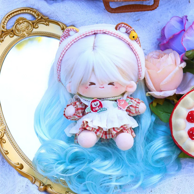 

20cm cotton doll wig white blue gradient curly hair high-value cute doll wig full head cover
