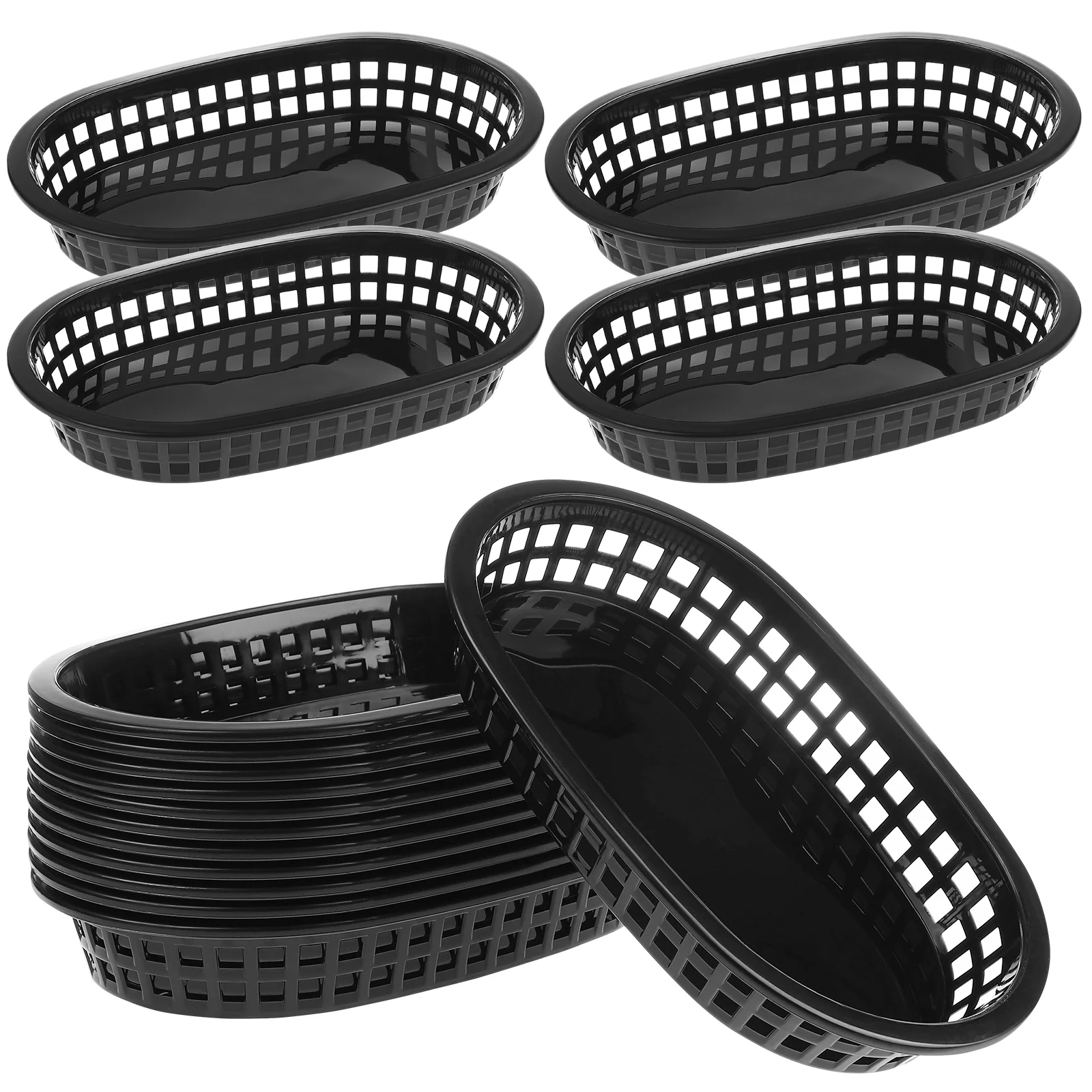 12 Pcs Baskets French Fries Hamburger Food Service Restaurant Snack Fruit Trays Serving Dessert Plates Black Bread for