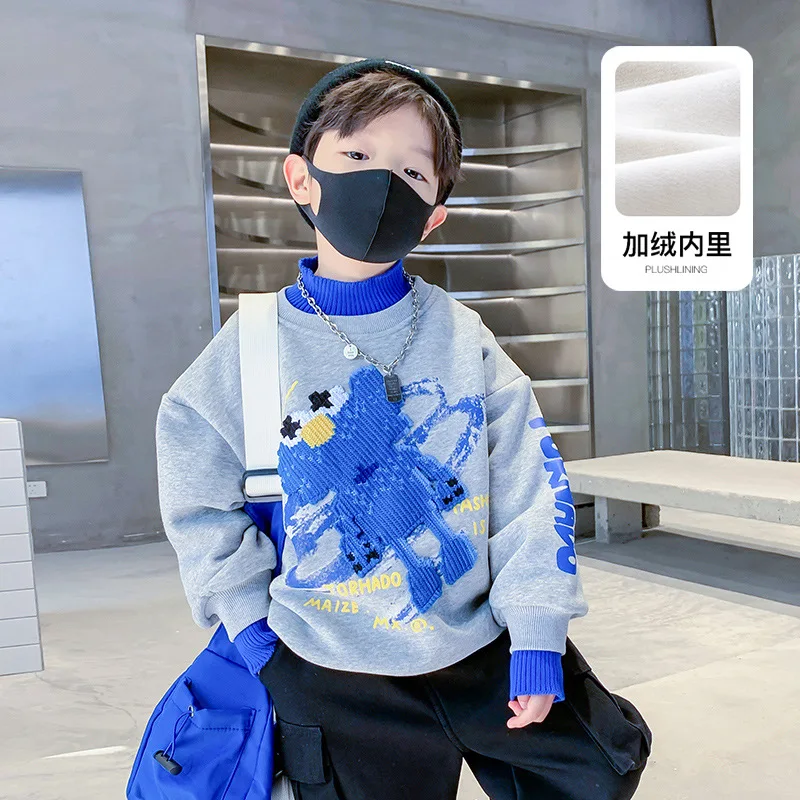 

Popular logo turtleneck one flocking child and thickening fleece winter winter 2023 new cuhk boy boy clothes