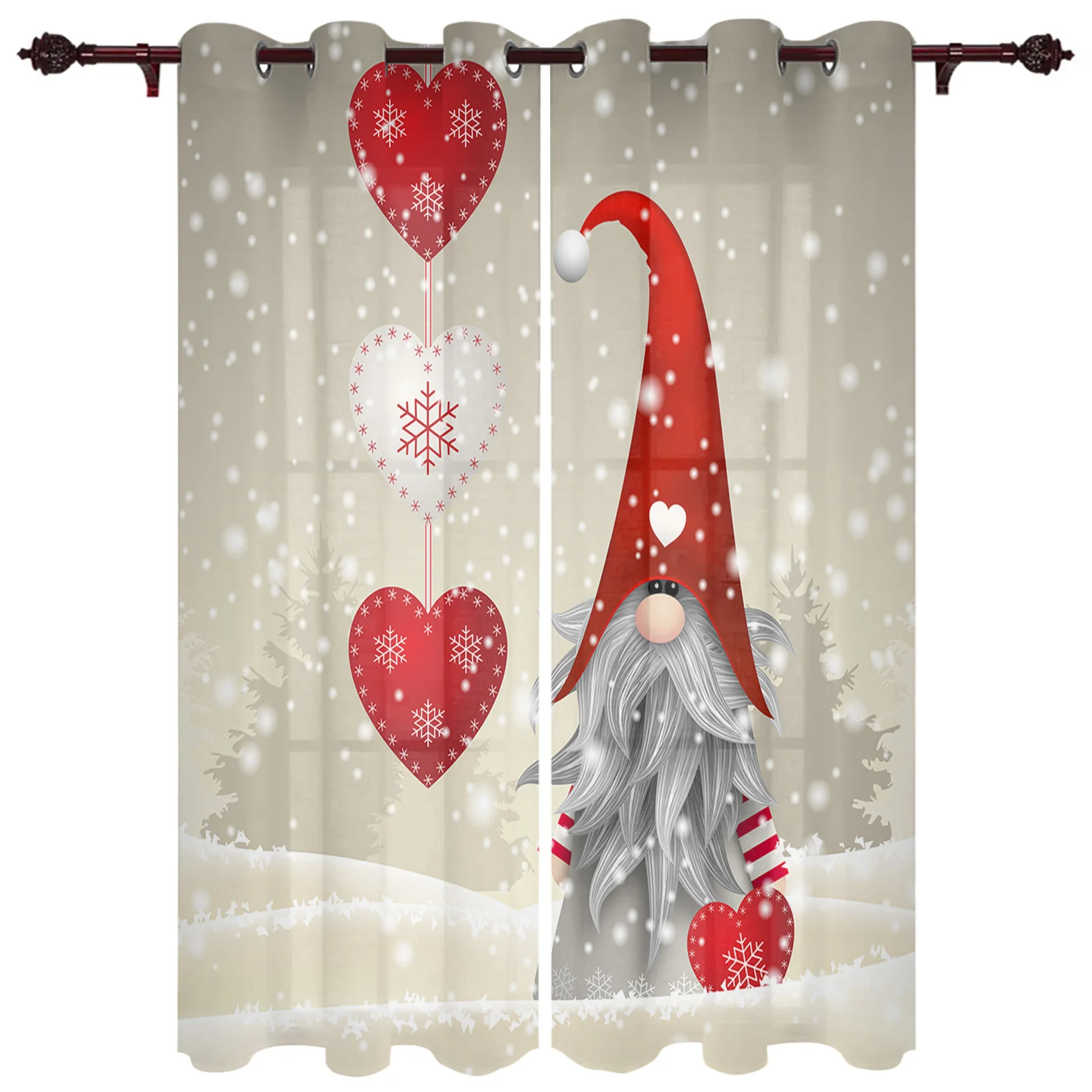 Christmas Gnome Snowflake Love Heart Windows Curtains Living Room Luxury Decor Christmas Curtains Bedroom Kitchen Window Drapes