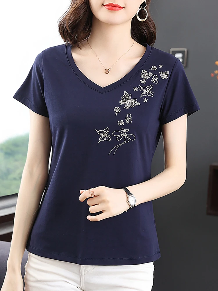 

Tee Shirt Femme Print Tshirts For Women V Neck Korean Clothes Casual Cotton Ladies Tops T Shirt Short Sleeve Tees 2022 Summer