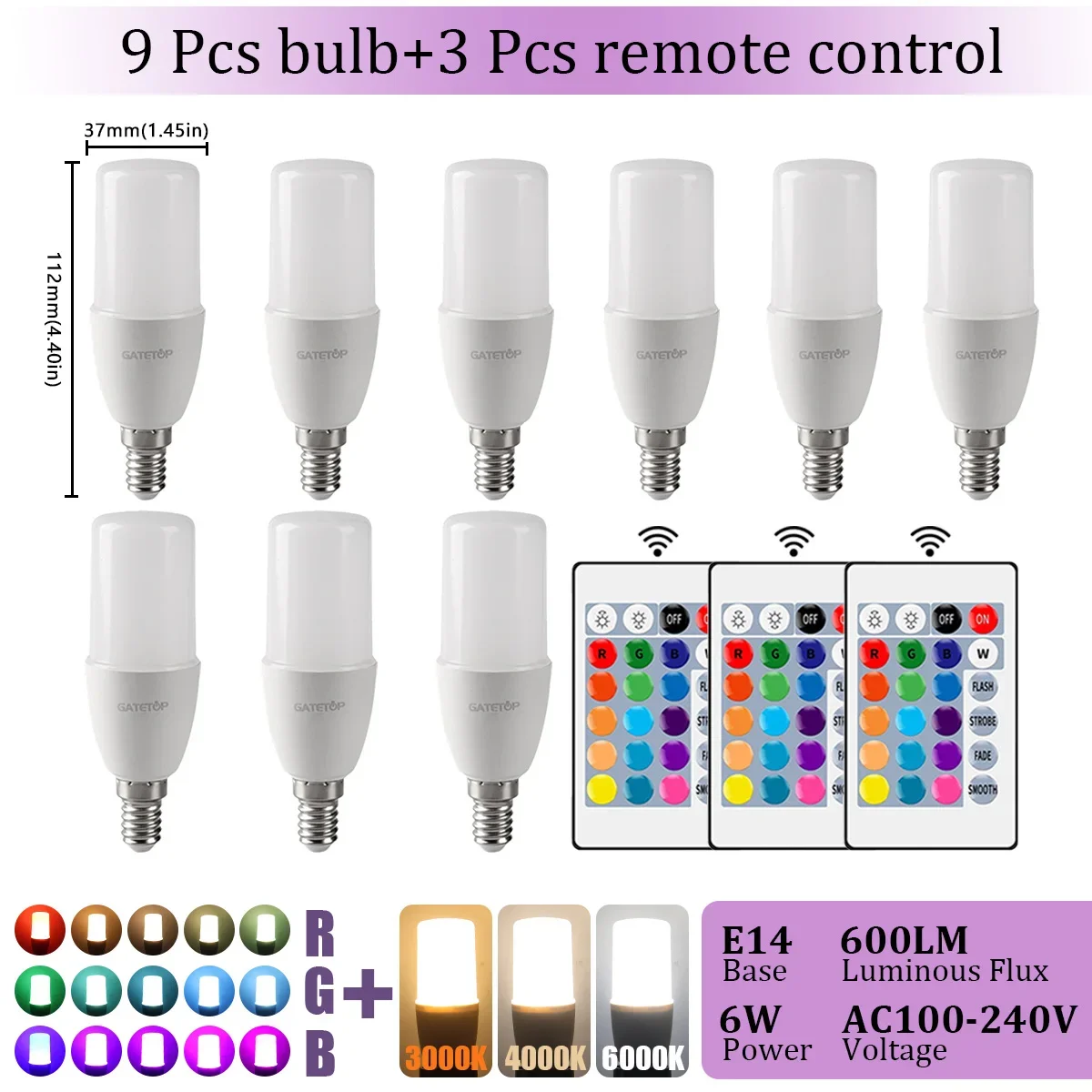 Gatetop 1-10PCS Fernbedienung E14 16 Farben RGB Led-lampe 24 Schlüssel Dimmbar 6W AC100-240V Bunte Änderung für Schlafzimmer Wohnzimmer Lampen 4