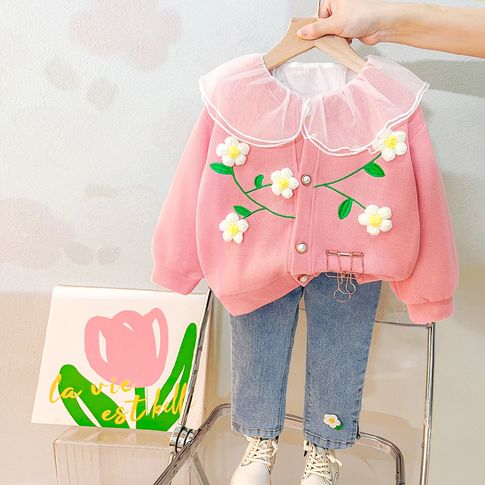 Infant Clothes Outfits 2023 Spring Baby Girls Clothing Sets Kids Floral Coats Shirt Jeans 3 Pcs Suits Children Princess Costume