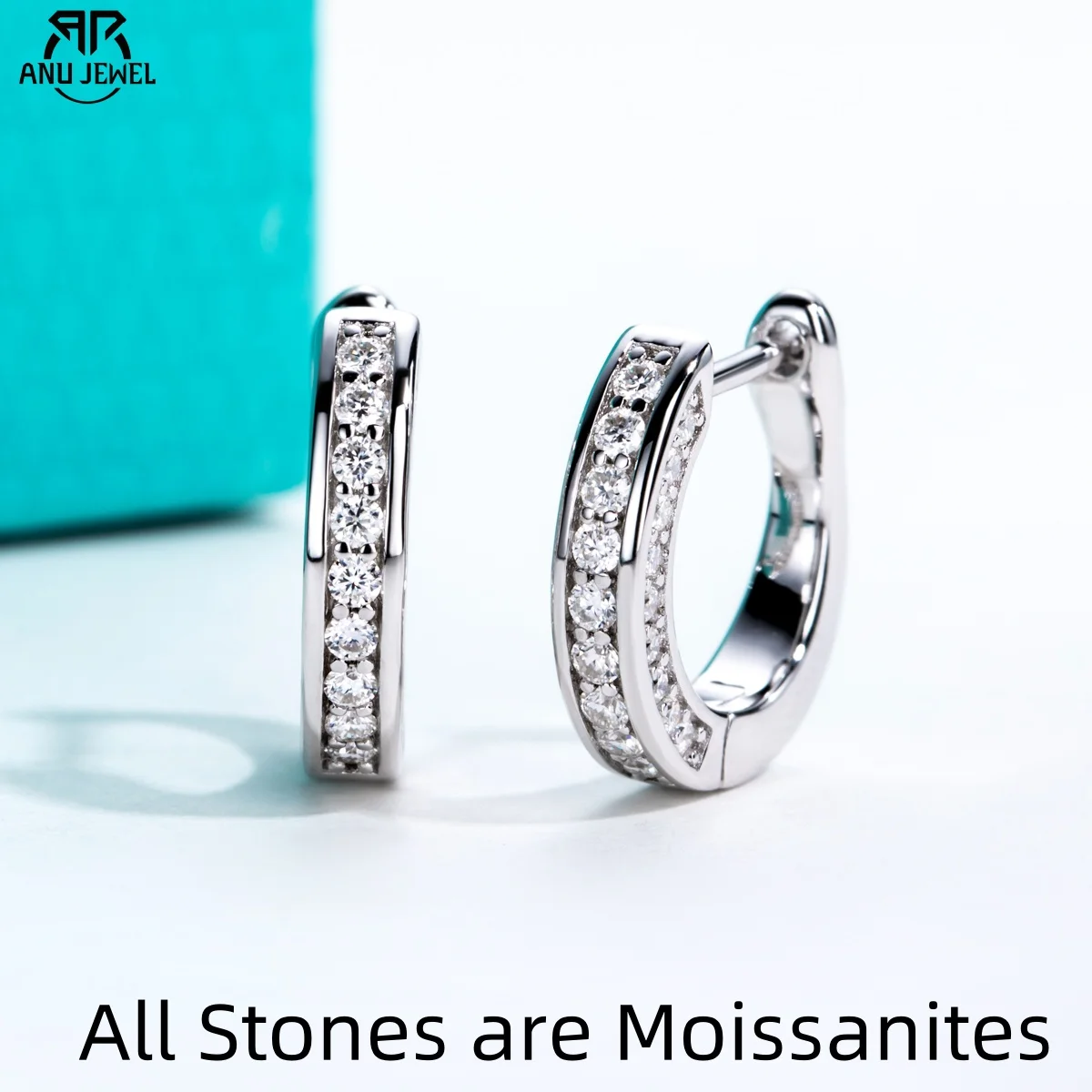 

AnuJewel 0.56cttw Luxury Moissanite Ear Hoop Earrings 925 Sterling Silver Earring For Woman Wedding Engagement Jewelry Wholesale