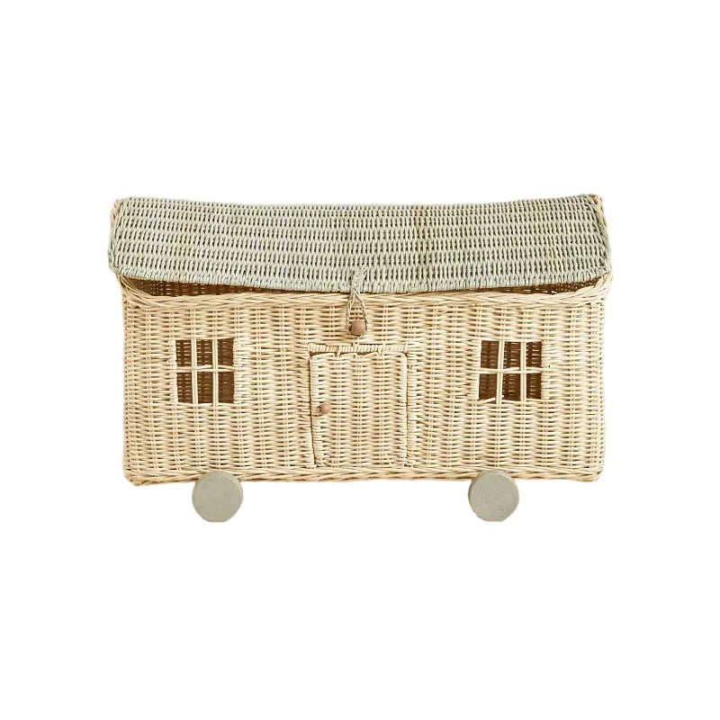 Handmade rattan woven small house cabin car, storage basket, photography ornament