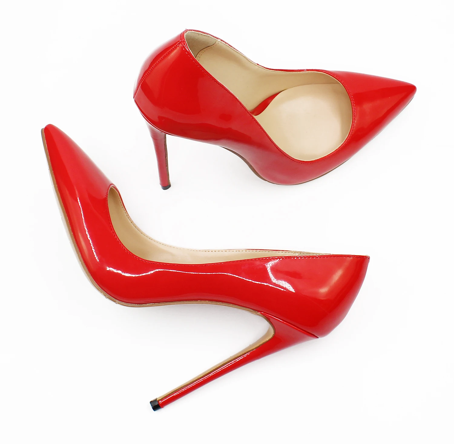 

Womens Pointed Toe Shallow Thin Heels 12cm/4.7in Red Patent Leather Pumps Casual Party Office & Career Wedding Dress Shoes