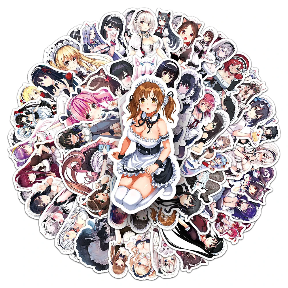 10/30/50pcs Cute Sexy Anime Maid Dressing Girls Stickers Hentai Waifu Cartoon Decals Phone Case Skateboard Laptop Sticker Decor