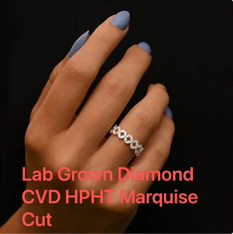 14k Yellow Gold CVD HPHT DEF Color VS-VVS Lab Grown Diamond Band Marquise Cut Total 0.56 Carat Half Eternity Band