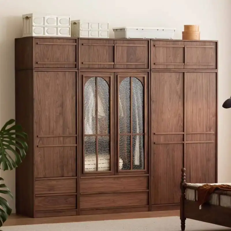 Large Customized Wardrobes Japanese Style Glossy Wooden Bedroom Wardrobes Space Saving Storage Armadio Guardaroba Furniture Home