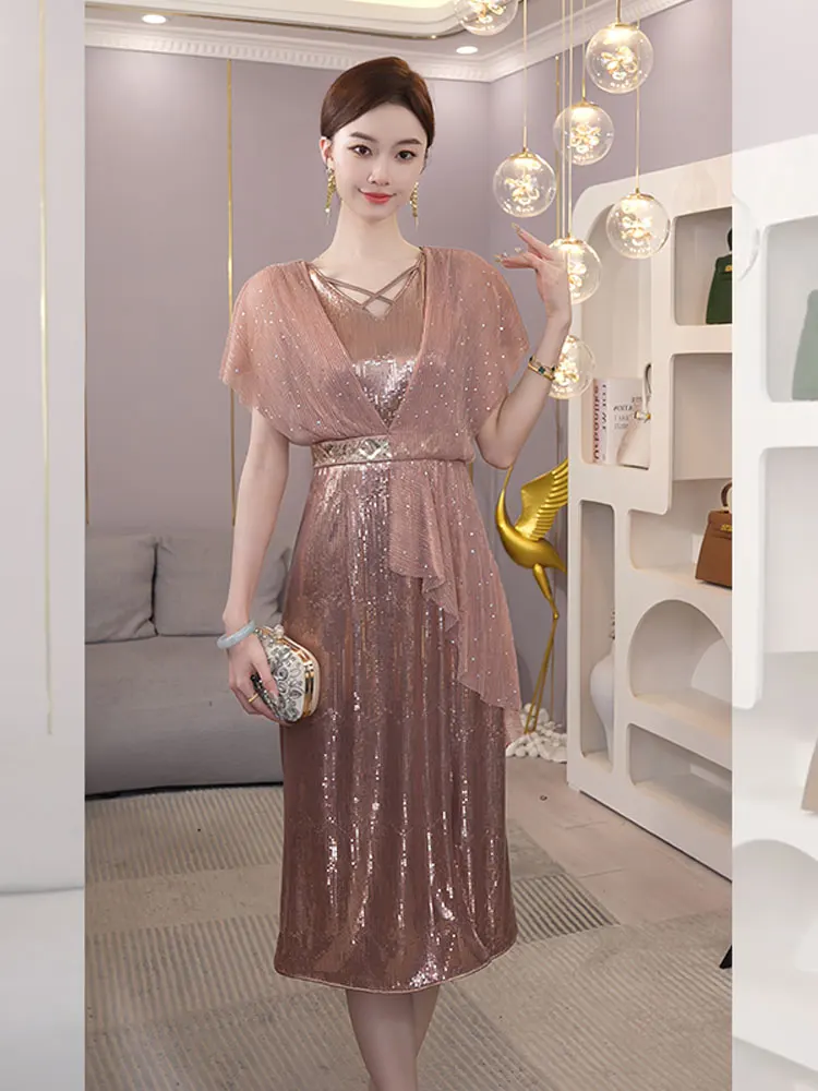 

Champagne Pink Women's Dr Ele Simple Large Faionable Summer 2025 Seven Sve Long Evening Gown Wedding Dr