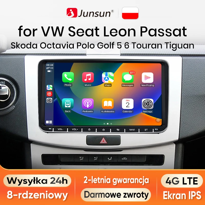 Junsun Android 13 Radio Autoradio For VW Volkswagen Seat Leon Passat B6 B7 Multimedia for Apple Carplay GPS Navigation Poland