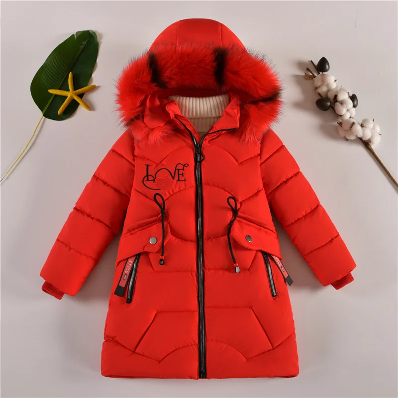 -30℃ Winter Padded Warm Jackets Girls Thick Plus Velvet Long Style Coats Teen Kids Heavy Cold-proof Hooded Windbreaker Snowsuit