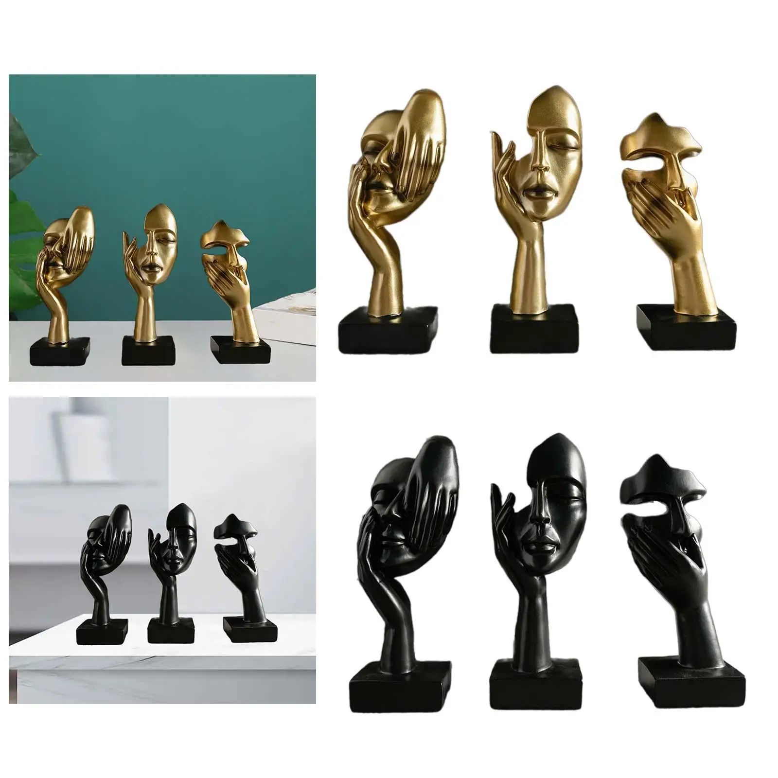 3Pcs Thinker Statues Crafts Desktop Decorations for Office Entryway Bedroom