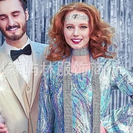 Disfraz de discoteca Hippie para mujer, vestido de diadema con estampado de lentejuelas de los años 70, disfraces de actuación en escenario de moda, 2024