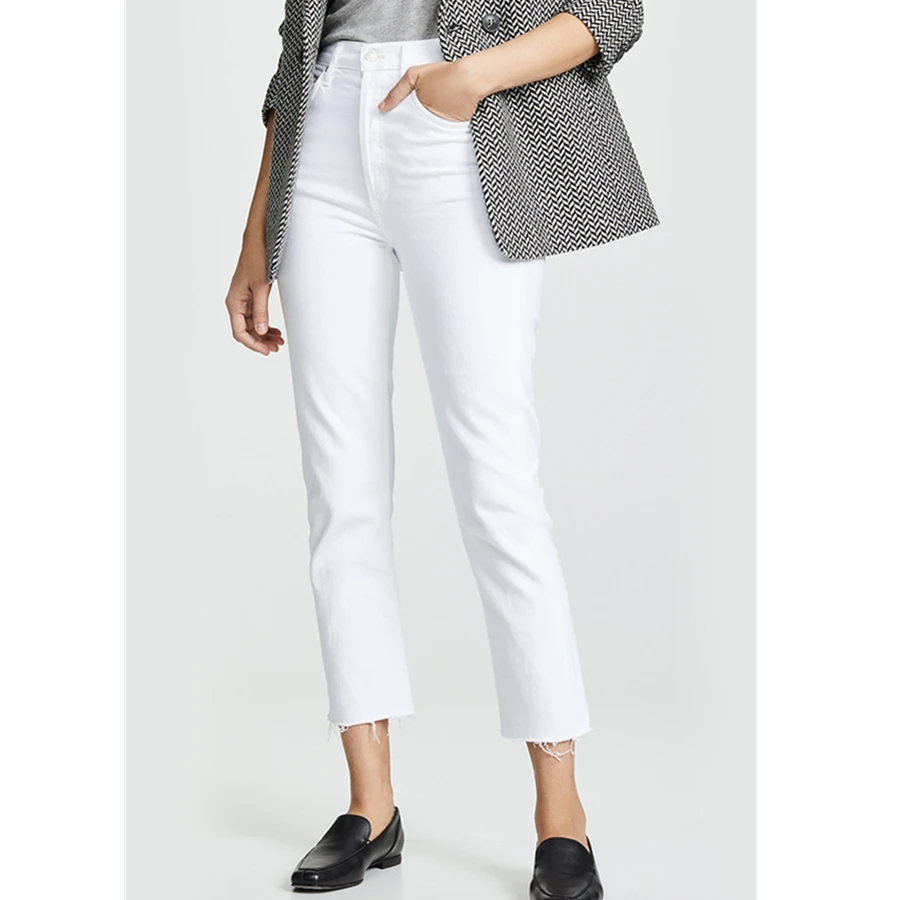 

Минималистичные повседневные джинсы-карандаш Maxdutti, узкие белые укороченные джинсы с высокой талией для женщин, женская одежда