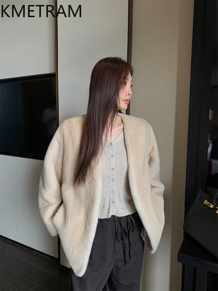 Damska kurtka z futra norek 100%, luksusowy płaszcz z prawdziwego futra z dekoltem w serek, wysokiej jakości zimowe ubrania damskie 2025, futrzane kurtki, шуба женская