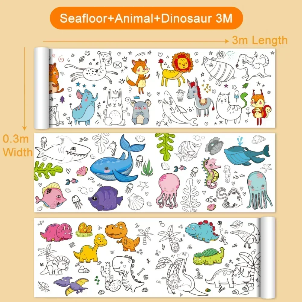 Rotolo da disegno per bambini 3M Rotolo di carta da colorare fai-da-te Riempimento del colore Carta da pittura per graffiti Giocattoli educativi per bambini Regali per bambini