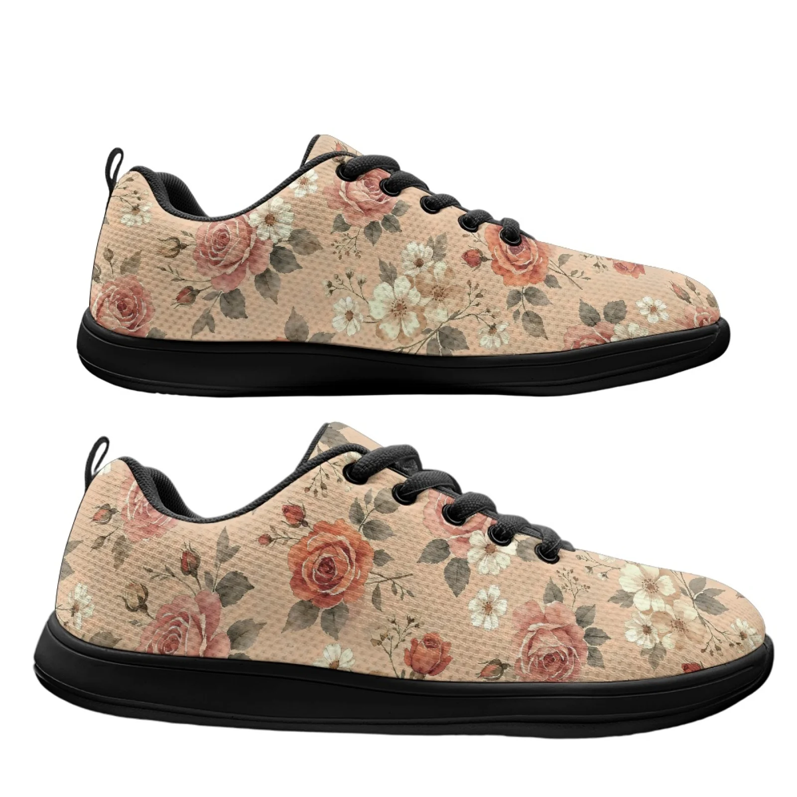 PENSTROLL Rose Floral Print Men's Sneakers Barefoot Shoes for Mens Comfortable Wide Sneakers