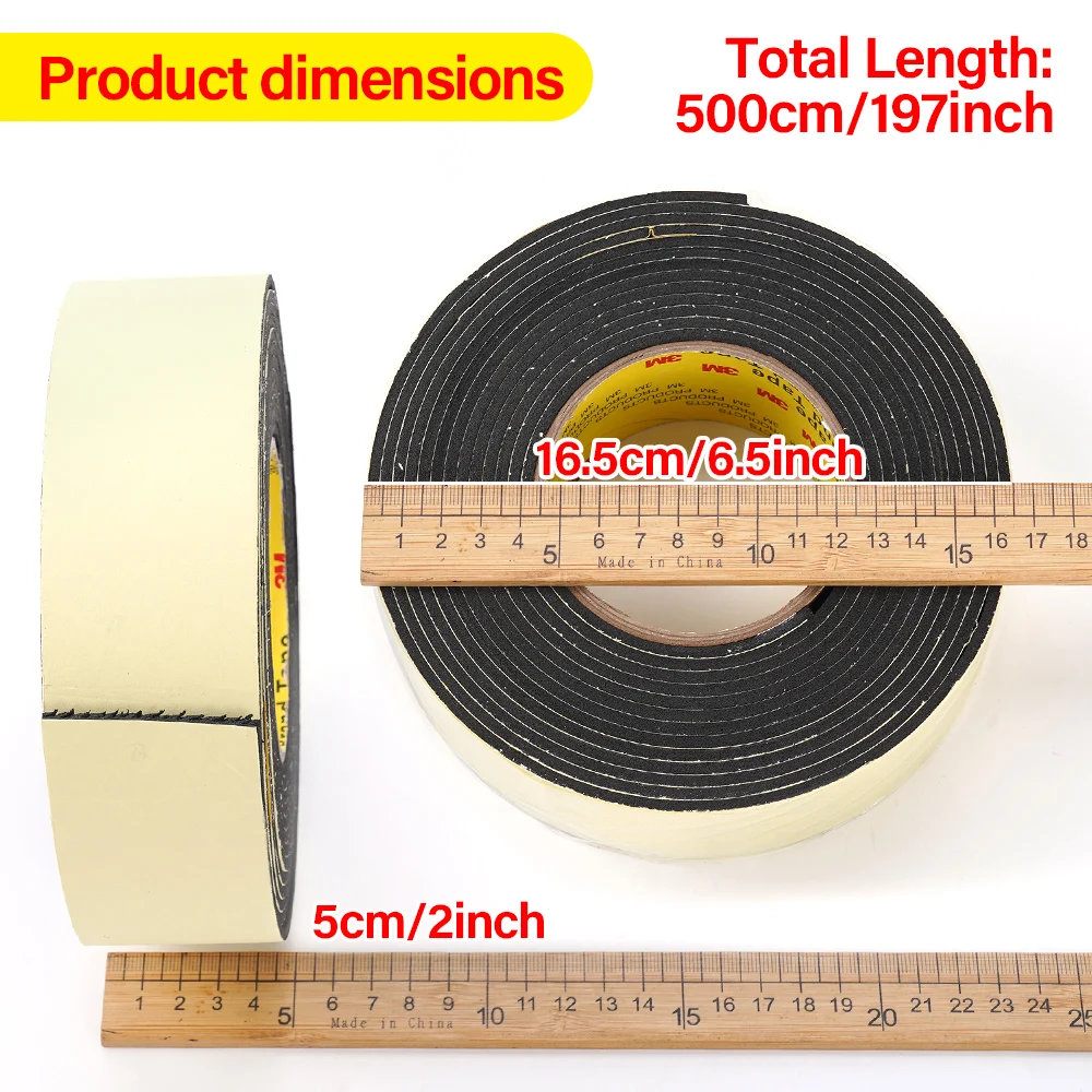 5mx50mmx3mm Black Rubber Sponge Door Window Seal Strip Waterproof Soundproof Self Adhesive EVA Foam Single Sided Tape