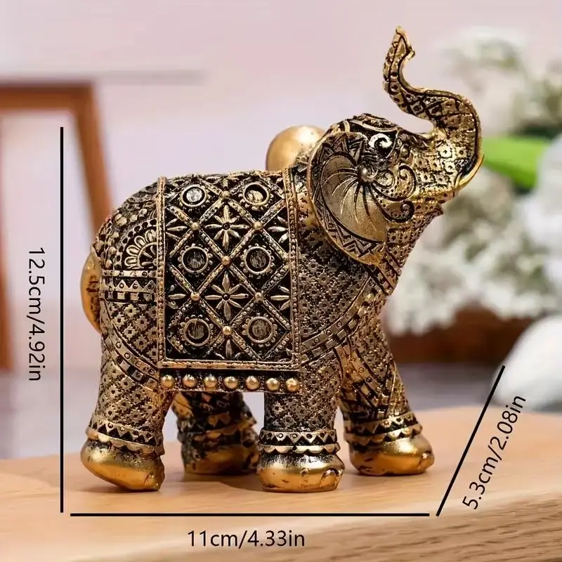 1pc Lucky Fortune Elephant Ornament, Resin Sculpture Art Craft, for Bookshelf, Home Living Room, Office, Café Decor