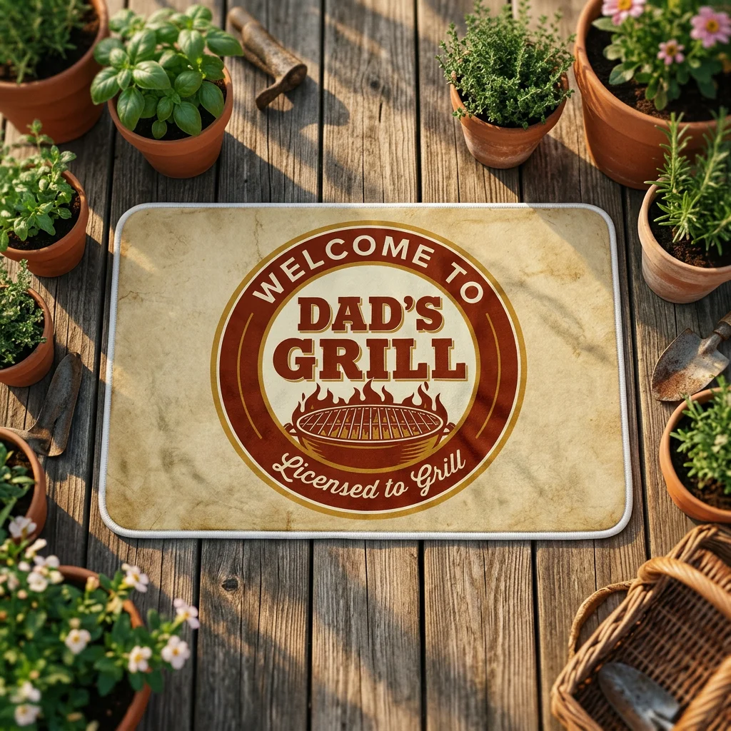Tapis de sol à motif de panneau de signalisation Dad's Grill, adapté à la décoration des salons et des entrées de chambres, un cadeau de vacances unique