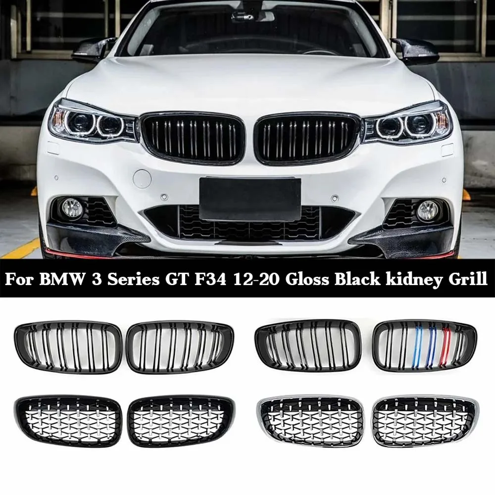 

Подходит для BMW 3 серии GTF34 320i 328i 335i 2012-2020 годов выпуска, передняя решетка бампера с тремя цветными полосами/полосами под карбон.