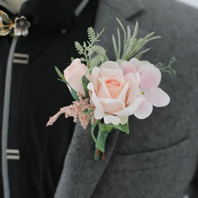 Boutonniere blanco, ramillete de boda, flores artificiales, rosa roja, pulsera para dama de honor, hombres, ojal, invitados, accesorios matrimoniales