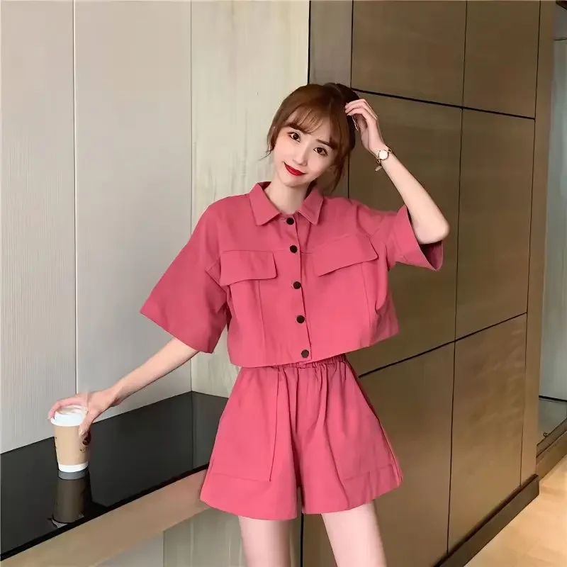 

DAYIFUN Summer Shorts Suits Female New Short-sleeved Top+wide Leg Shorts Two-piece Sets Lady Casual Fashion Women's Clothing