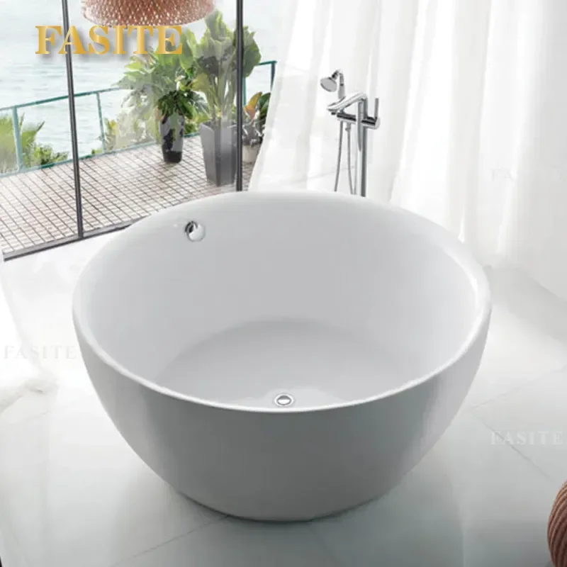 For 1.5m Round Acrylic Freestanding Bathtub Non Standard Thin Sided Single Bowl Shape Bathroom