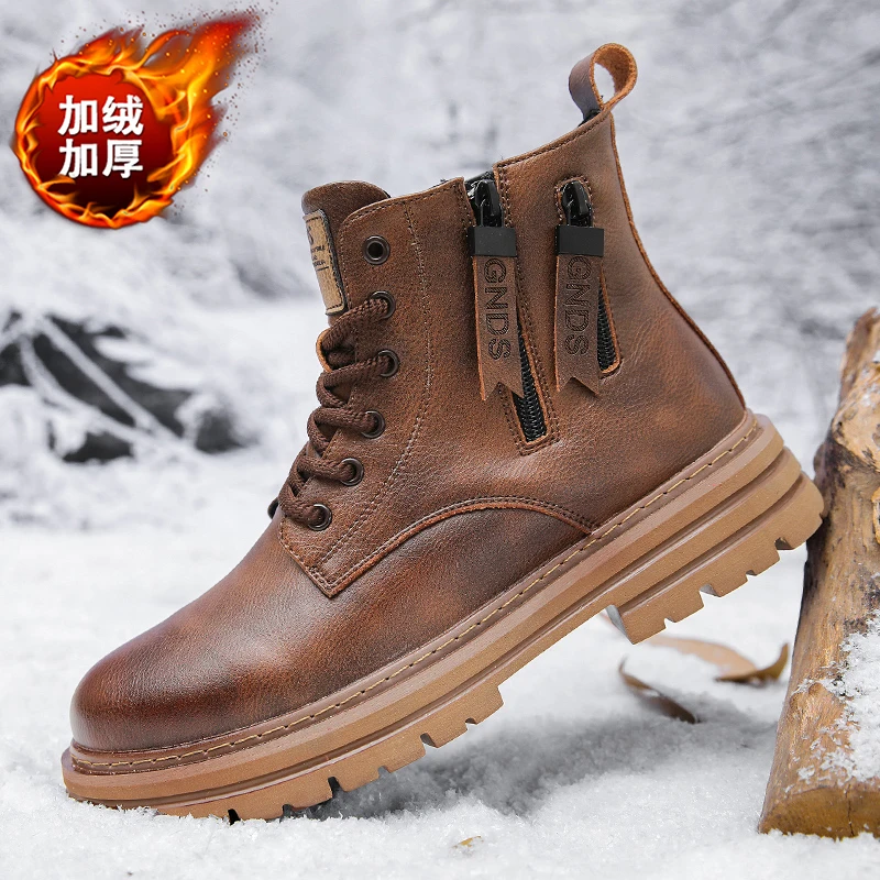 

Зимние мужские ботильоны, мужские ботинки с высоким берцем в стиле ретро в британском стиле, модная кожаная обувь высокого качества, уличные мужские мотоциклетные ботинки