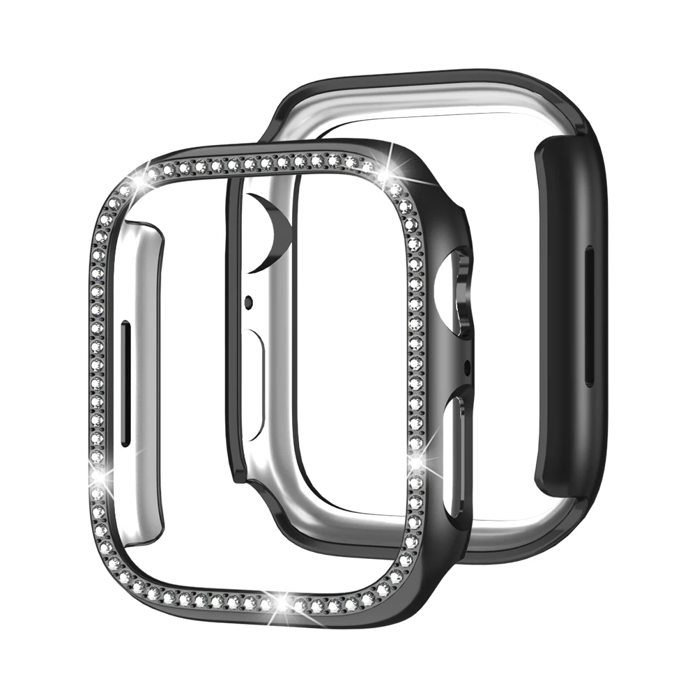 Casing jam tangan Apple, penutup berlian berkilau + casing jam tangan Apple, Bumper berlian 45mm 41mm 40mm 44mm 42mm 38mm + pelindung berongga Iwatch Seri 7 8 5 6 SE