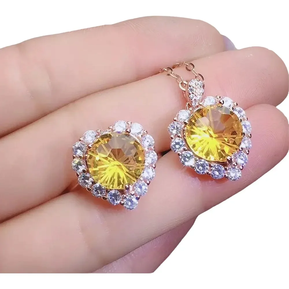 

KJJEAXCMY-925 Sterling Silver Inlaid Citrine Female Gemstone Set, Fine Jewelry, Luxury Party, birthday gift, New Year, Christmas