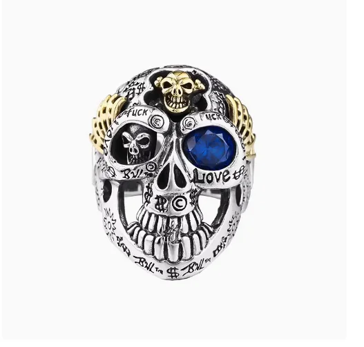

Gothic Graffiti Skull Head Ring for Men's Pure Silver Hip Hop Trend Dominant and Bold Ins Small Form Design Ring