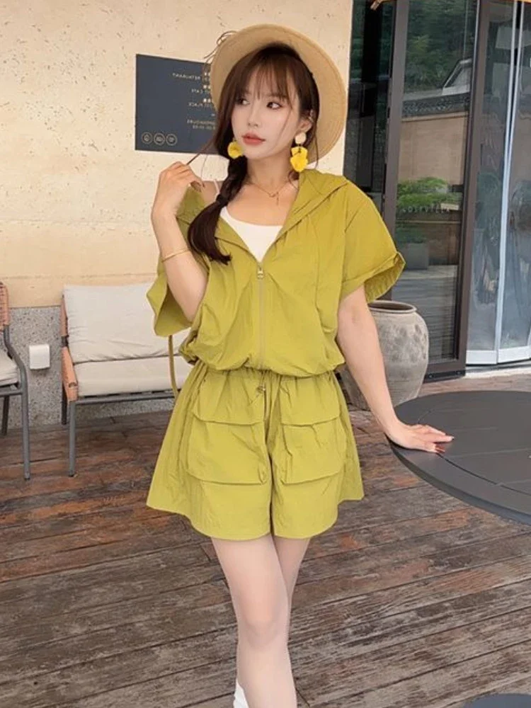 Effen korte sets voor dames 2-delig trainingspak met capuchon Chique en elegant Casual zomermode 2025 Nieuwigheden Klassieke damesshorts