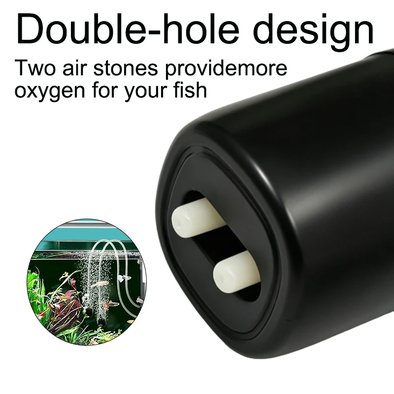 USB-Aquarium-Sauerstoffpumpe, tragbarer Mini-Doppelloch-Luftkompressor, geräuscharmer Belüfter für Fischbecken, einstellbares Luftvolumen, Zubehör – Detail 4