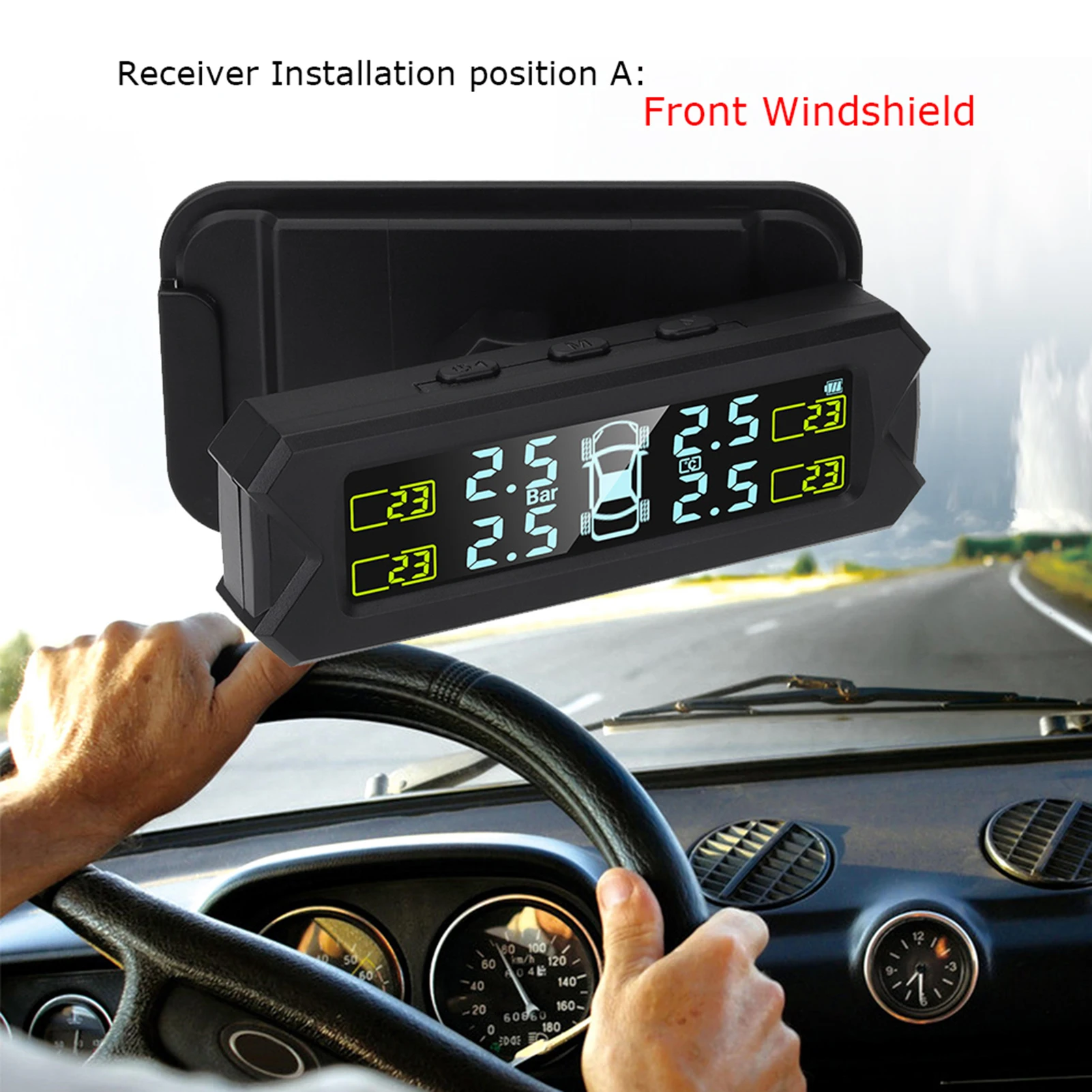 Auto Backlight LCD Display Tire Pressure Monitoring System Wireless Solar Power TPMS with 5 Alarm Modes 4 Sensors 0-67 PSI