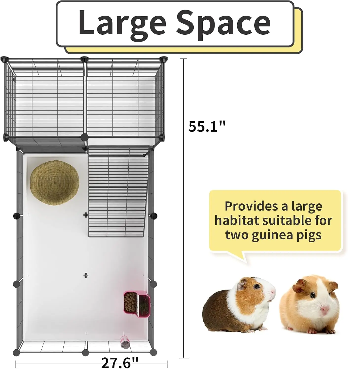 Guinea Pig Cage Indoor Habitat Cage with Waterproof Plastic Bottom Playpen for Small Pet Bunny Turtle Hamste Loft and Partition