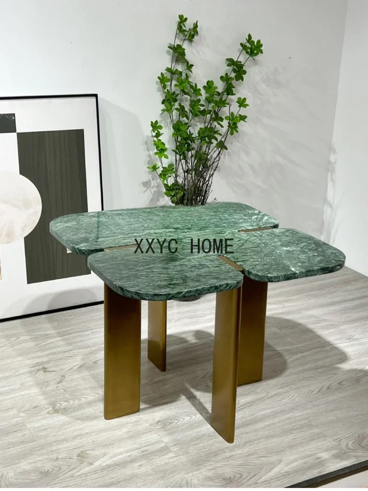 Natural Marble Coffee Table Simple Modern Light Luxury Metal Creativity Art Shaped Coffee Table