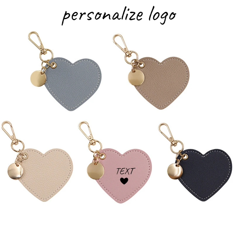 Custom Name Logo Heart Keychain for Lover Friend Gift Family Leather Laser Engrave Keyring Pendant Bag Key Chain Ring Accessory