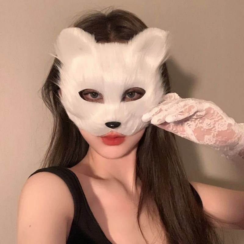 Halloween Cosplay Karneval Party Fuchs Form Gesichtsmaske Kunstpelz Pelztier Katze Haarmaske Maskerade Kopfbedeckung Nachahmung Spielzeug – Detail 5