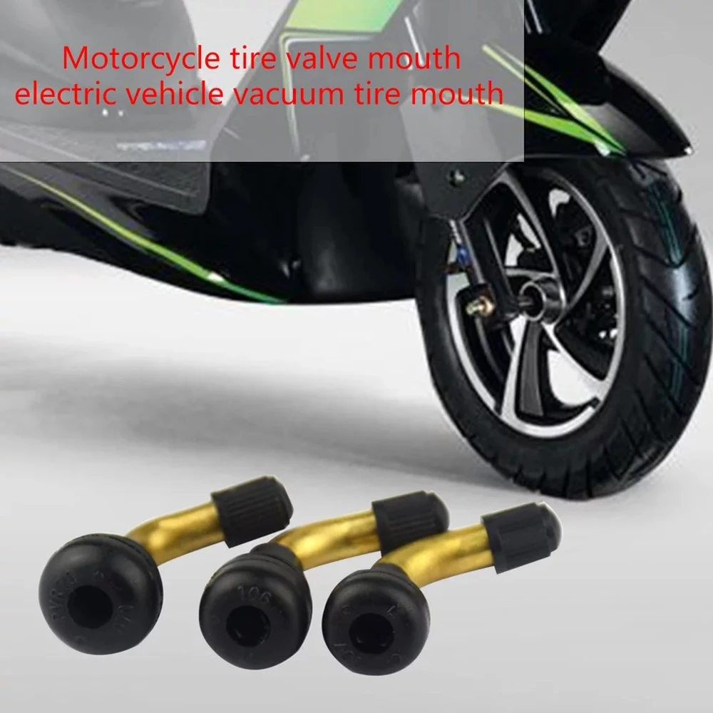 4pcs Tire Valve Stem Bent 90 Degree Angled Snap in Rubber Base Brass Stem For Tubeless Tires Nipple Motorcycle Scooter ATV Tools