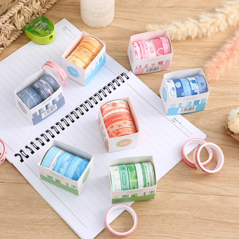 5Rolls Basic Washi Tapes Scrapbooking Masking Tape School Supplies Diary Washitape Kawaii Stationery Decorative Adhesive Tape