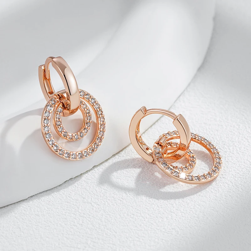 Kienl Hot Full Shiny Natural Zircon Drop Earring for Women 585 Rose Gold Color Unique Geometry Crystal Daily Vintage Jewelry