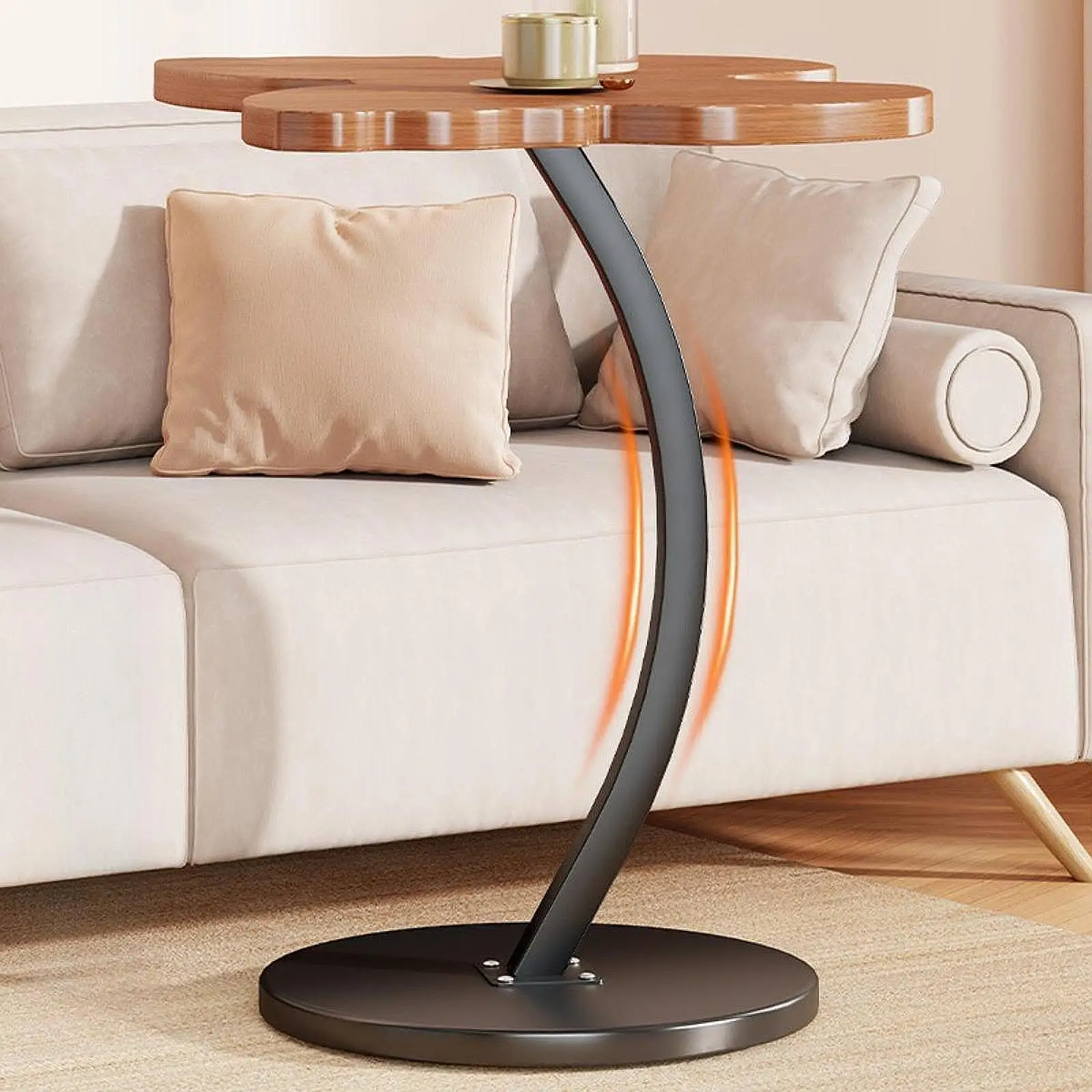 

C Shaped End Table Solid Wood Unique Portable Furniture Accent Table Decor for Cafe Living Room Corner Dorm Bedside Small Space