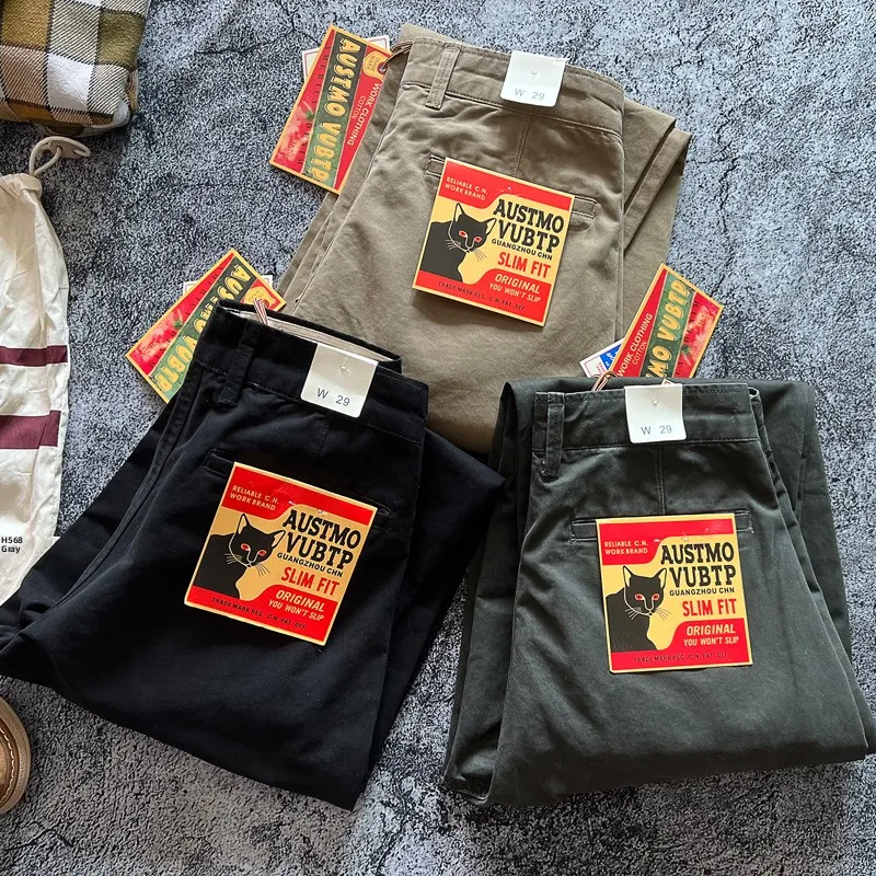 

Плотные рабочие брюки из чистого хлопка, свободного прямого кроя, весенне-осенние, базовые, однотонные, повседневные, длинные