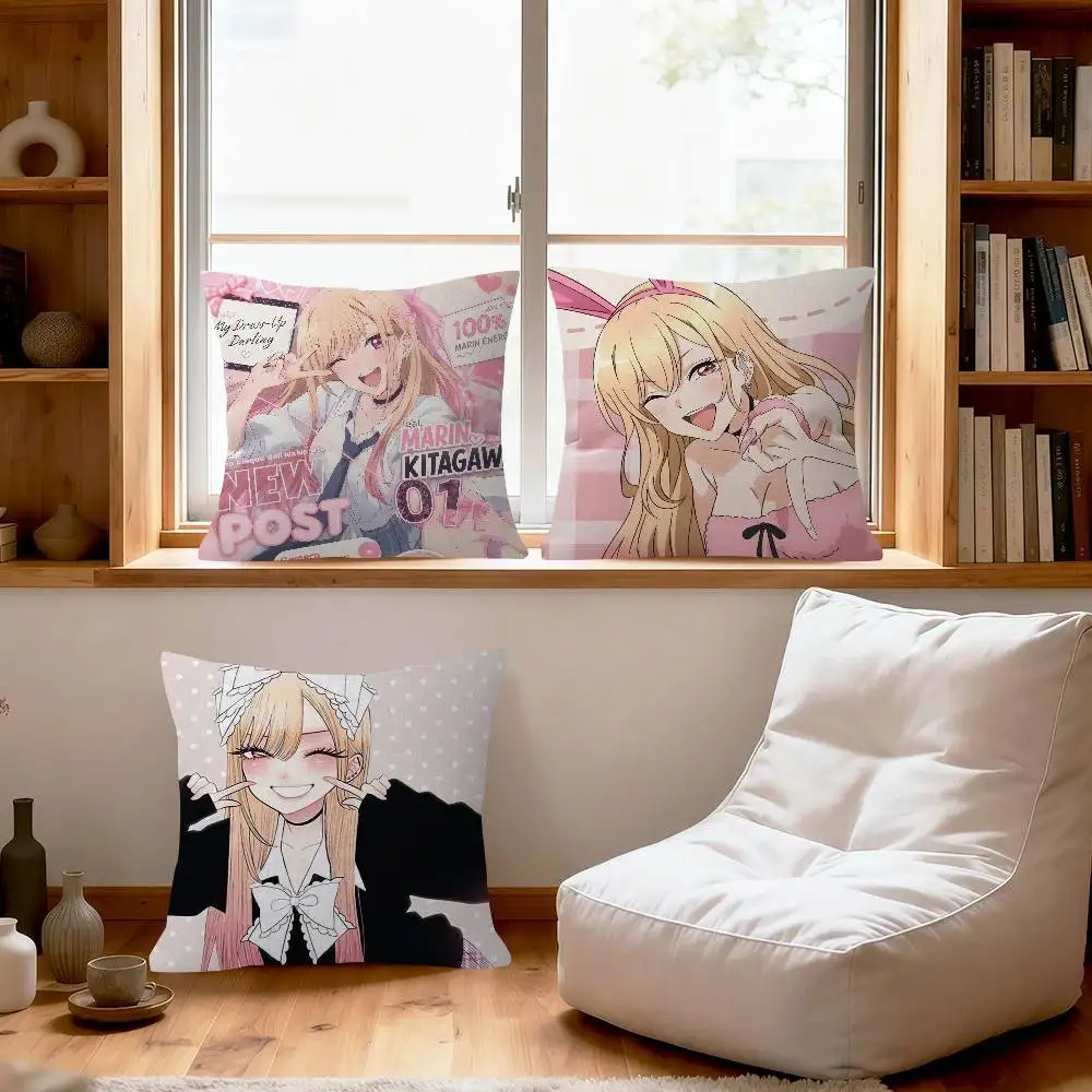 Kwaii Anime M-Marin Kitagawa  Decorative Polyester Throw Pillow Cover Square Suitable for Home Office Coffee Shop Decor