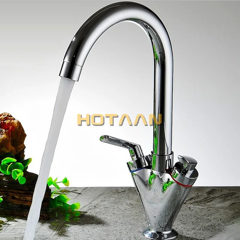 Brass Quality Guarantee! double handle kitchen sink tap ,kitchen mixer,round swivel Kitchen Faucets,torneira YT-6041