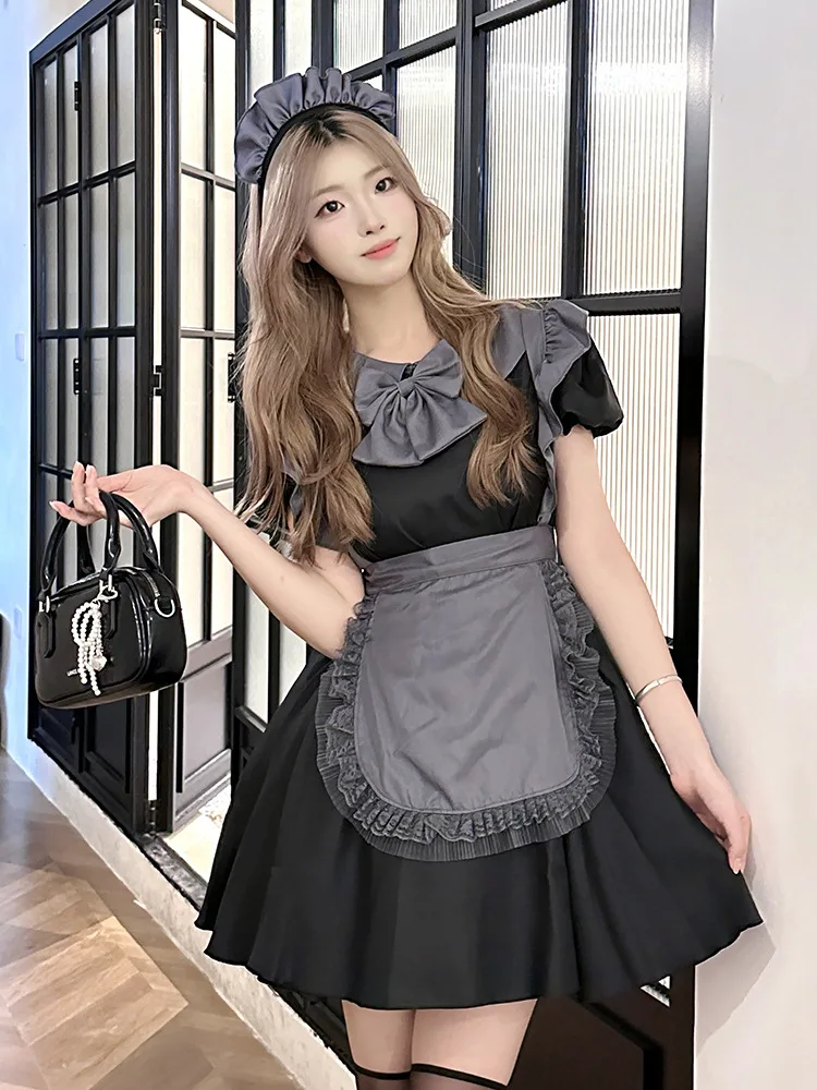 Anime nero carino Lolita cameriera vestito Cosplay Costume ragazza cameriera vestito trend ragazze cameriera costumi del partito S -5XL